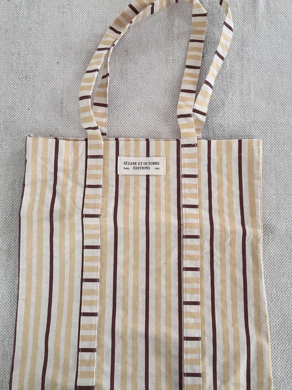 Sezane et Octobre Editions Striped Yellow & Brown Canvas Tote